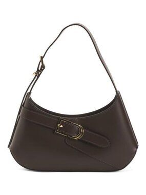 CHEVAL Made In Italy Leather Asymmetrical Shoulder Bag Gold Buckle